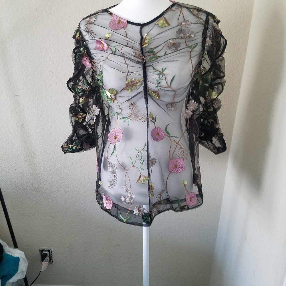 Floral Print Mesh Top